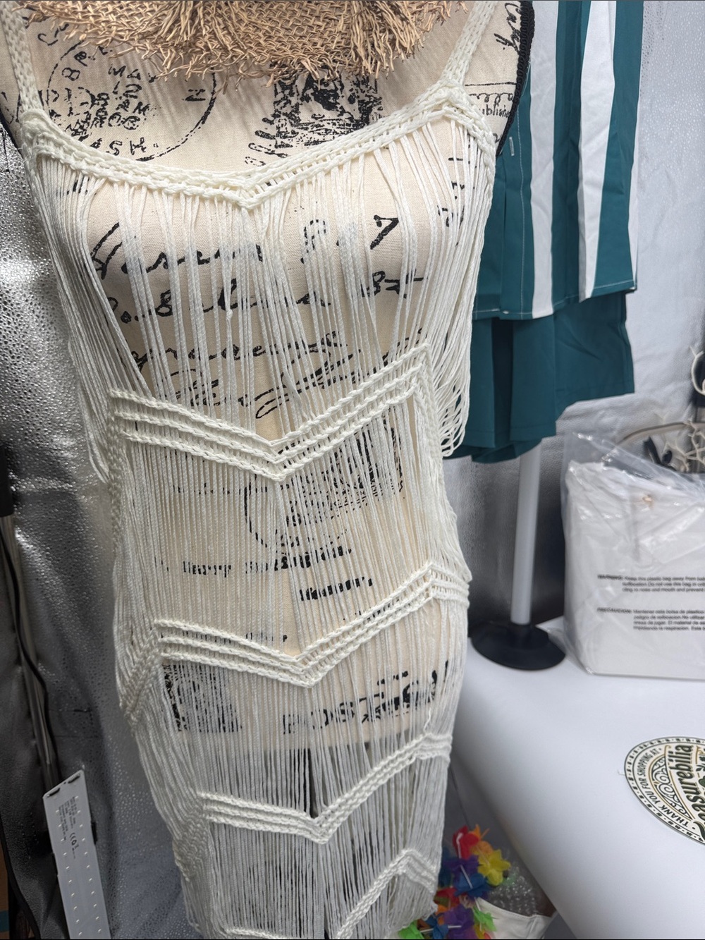 Le Lis Ivory Crochet Fringe Swim Coverup